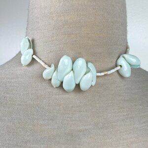 Vintage Pale Blue Shell & White Shell Beaded Necklace 16"